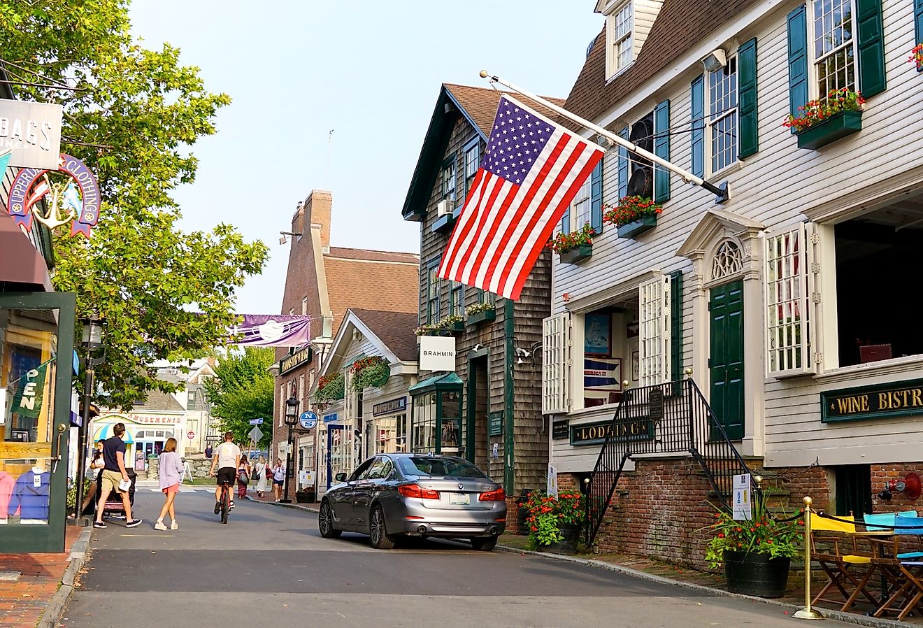 Newport Rhode Island's famed Thames Street shopping district. Image credit George Wirt via Shutterstock