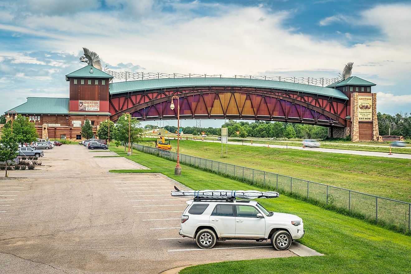 Great Platte River Road Archway Monument in Kearney, Nebraska. Editorial credit: marekuliasz / Shutterstock.com.