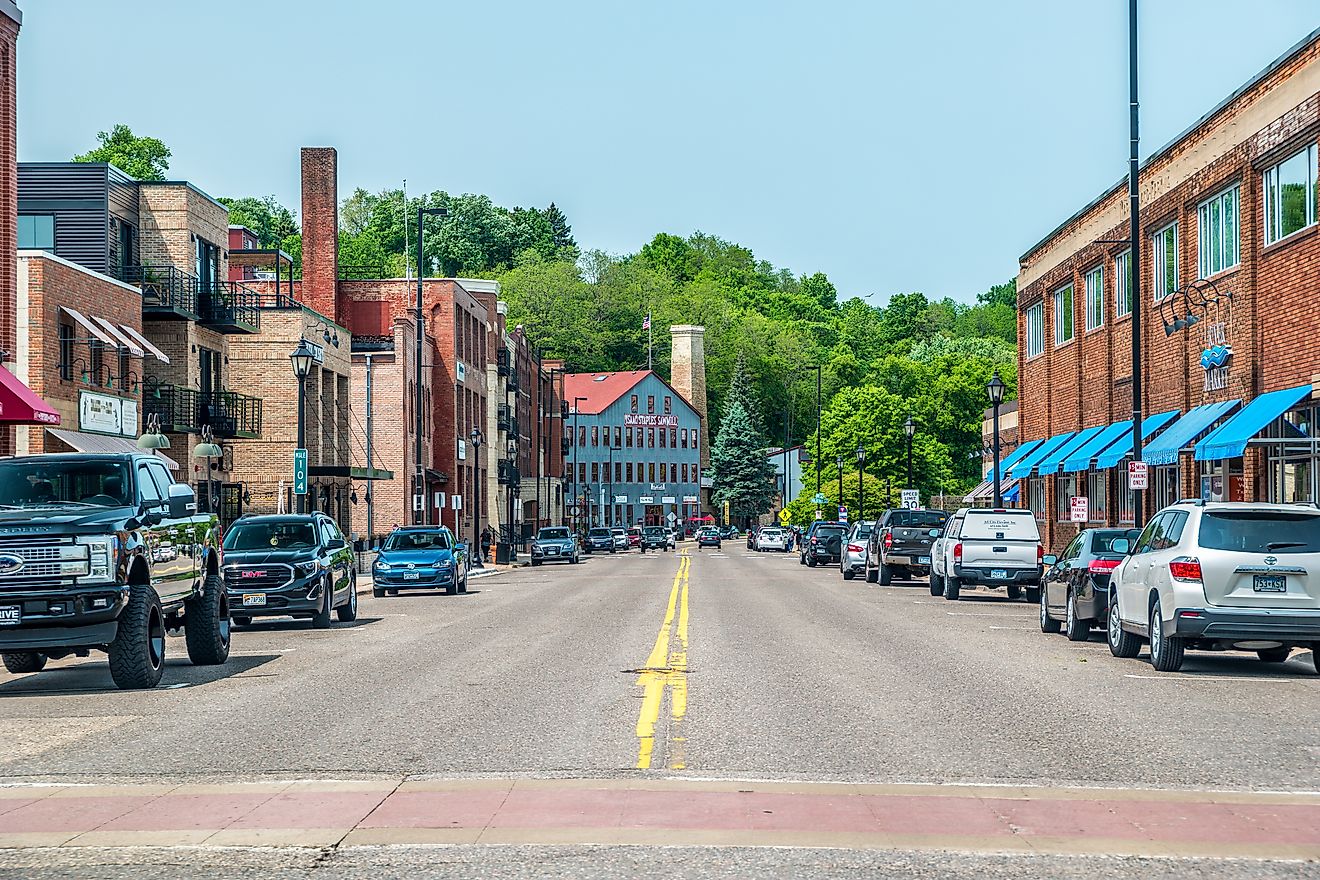 View of the downtown stores and restaurants in Stillwater, Minnesota. Editorial credit: Sandra Burm / Shutterstock.com.