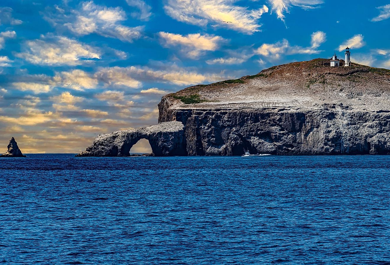 Views of Arch Rock on Anacapa Island from a boat in Channel Islands National Park