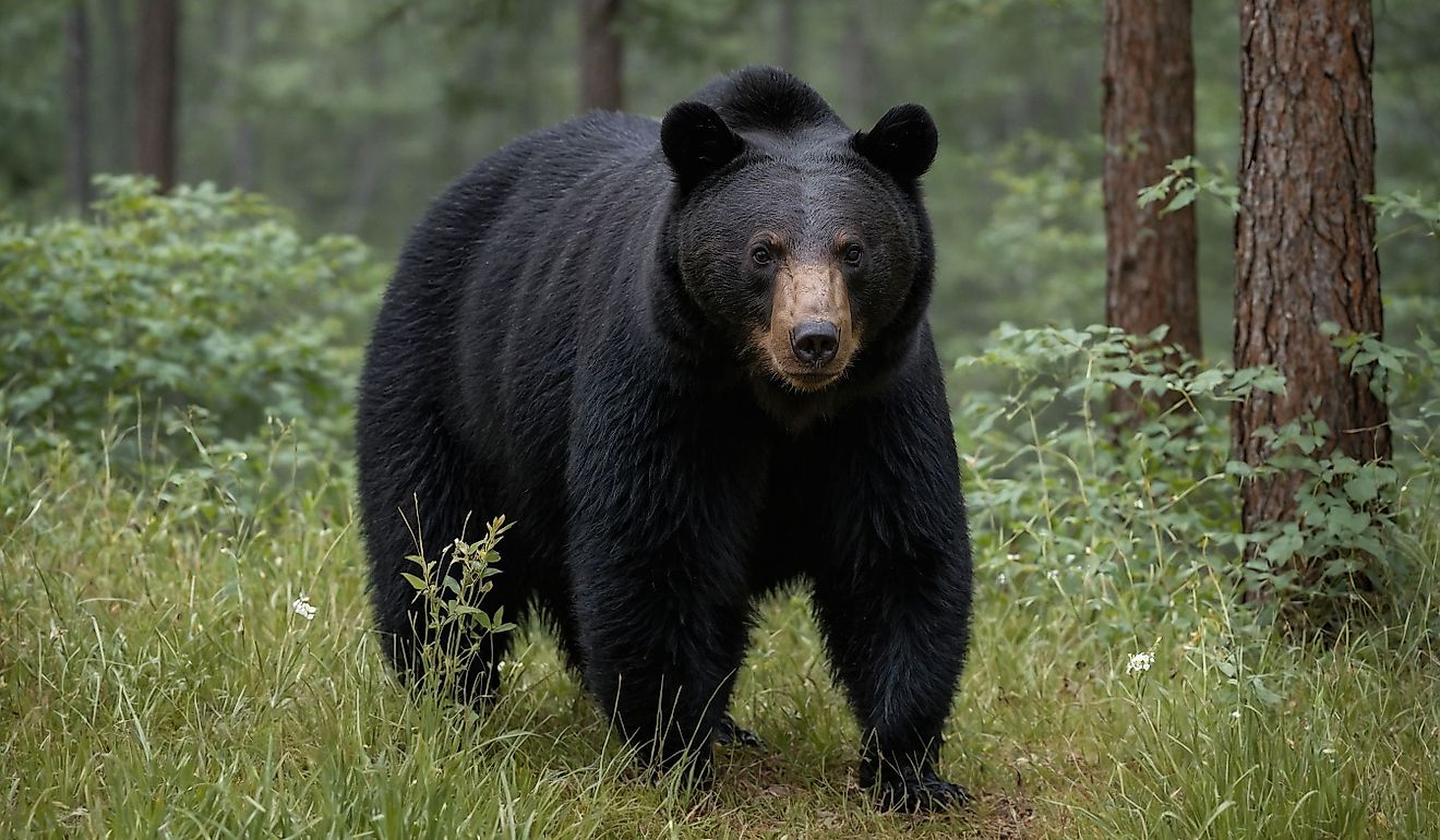 In the dense, misty forests of North America, the American Black Bear roams as a mysterious shadow.