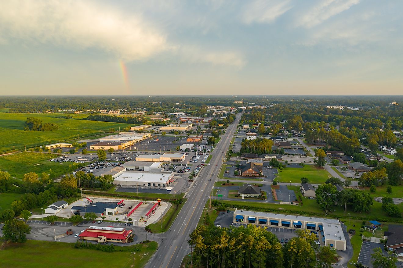 Aerial photo of Lumberton, North Carolina.