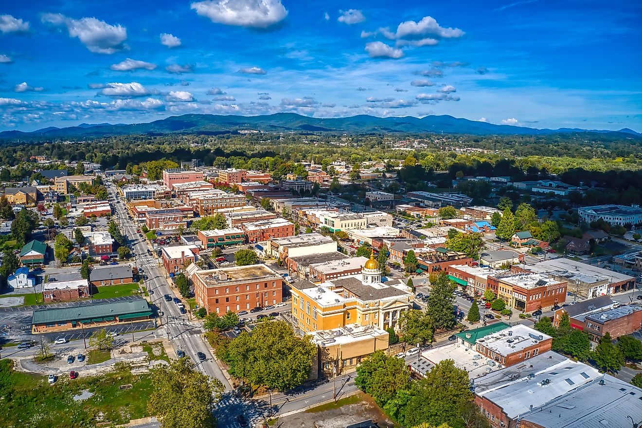 Aerial view of Hendersonville, North Carolina.