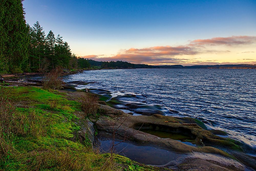 View of the Strait of Georgia from Roberts Memorial Park in Nanaimo, British Columbia.