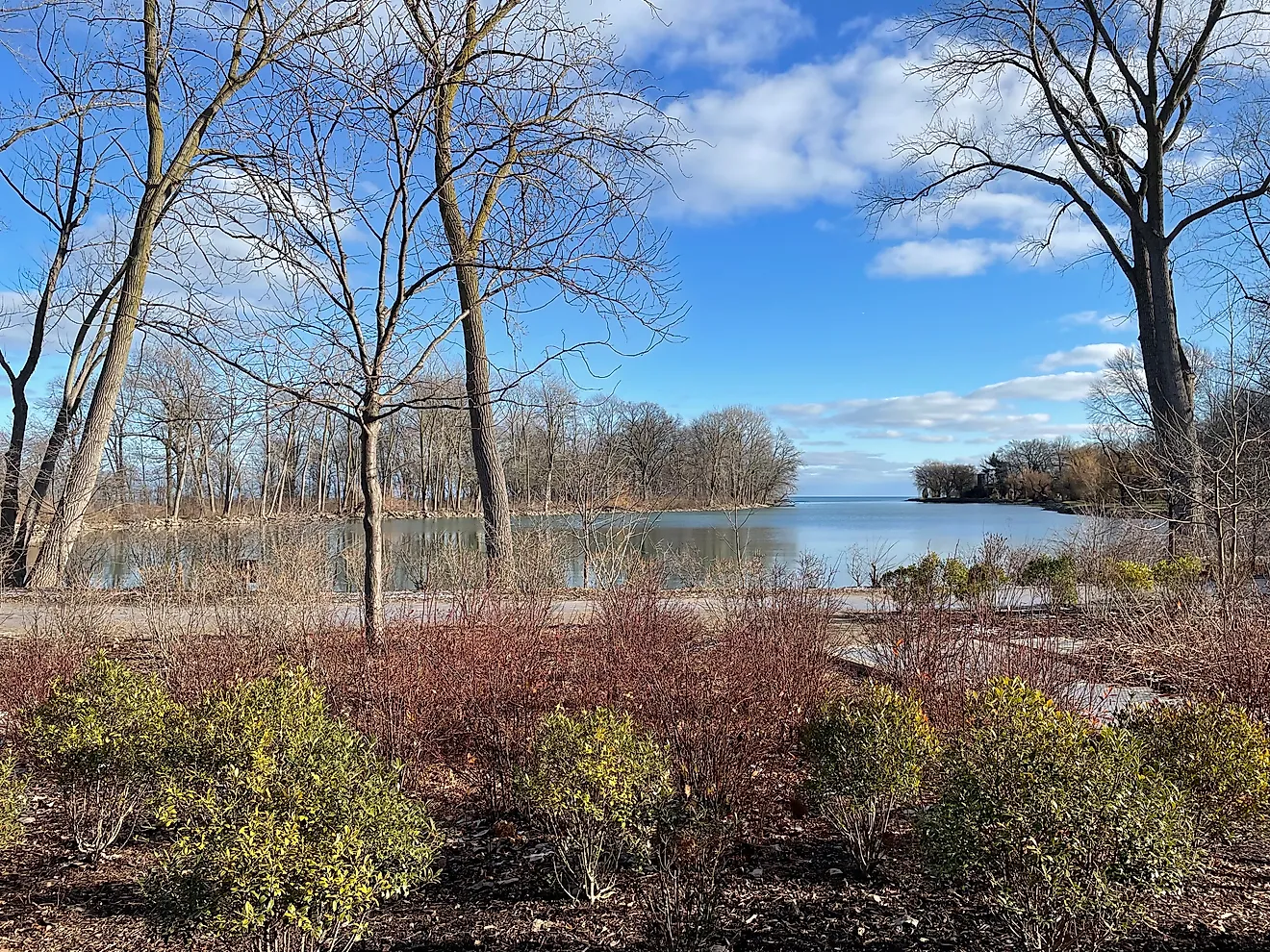 View of Ford Cove in Grosse Pointe Shores, Michigan on Lake St Clair on a cold winter day.