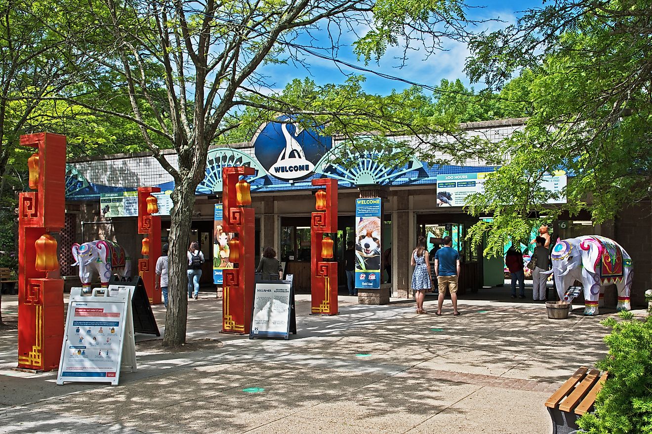 Providence, Rhode Island: the entrance to the Roger Williams Park Zoo, which contains more than 150 animals in natural settings.