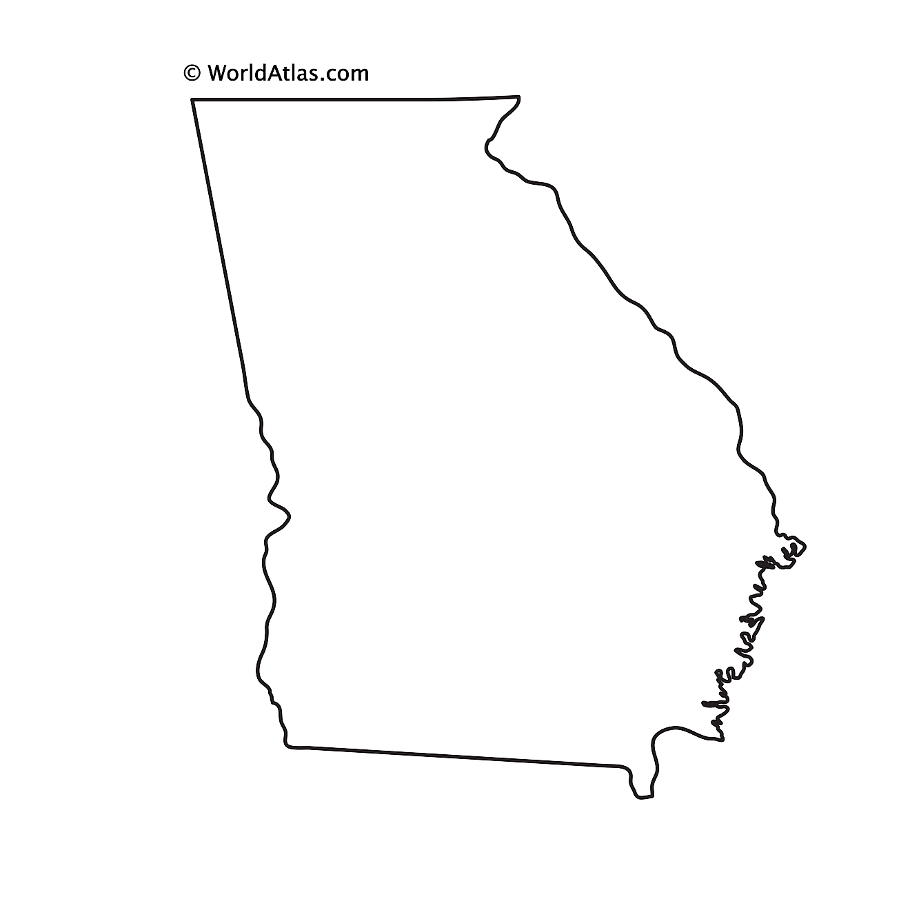 Mapa de contorno en blanco de Georgia