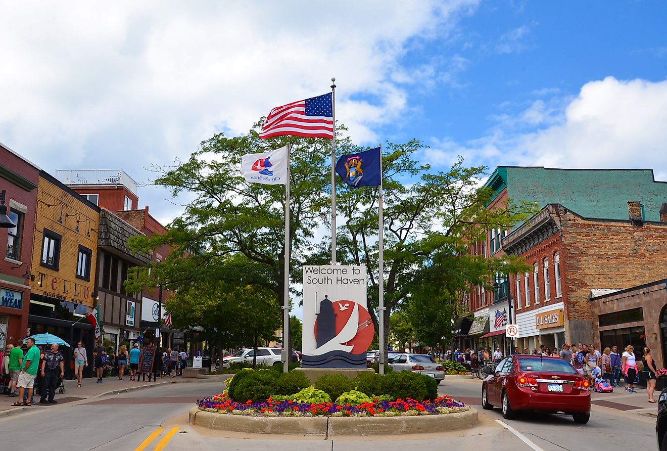 Visitors stroll in downtown South Haven, Michigan. Editorial credit: Susan Montgomery / Shutterstock.com.