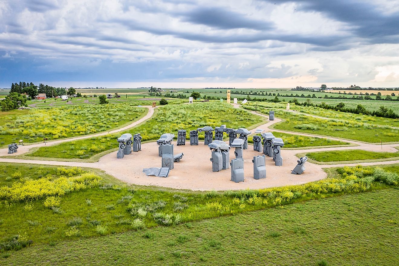 Carhenge - famous car sculpture created by Jim Reinders in Nebraska. Editorial credit: marekuliasz / Shutterstock.com