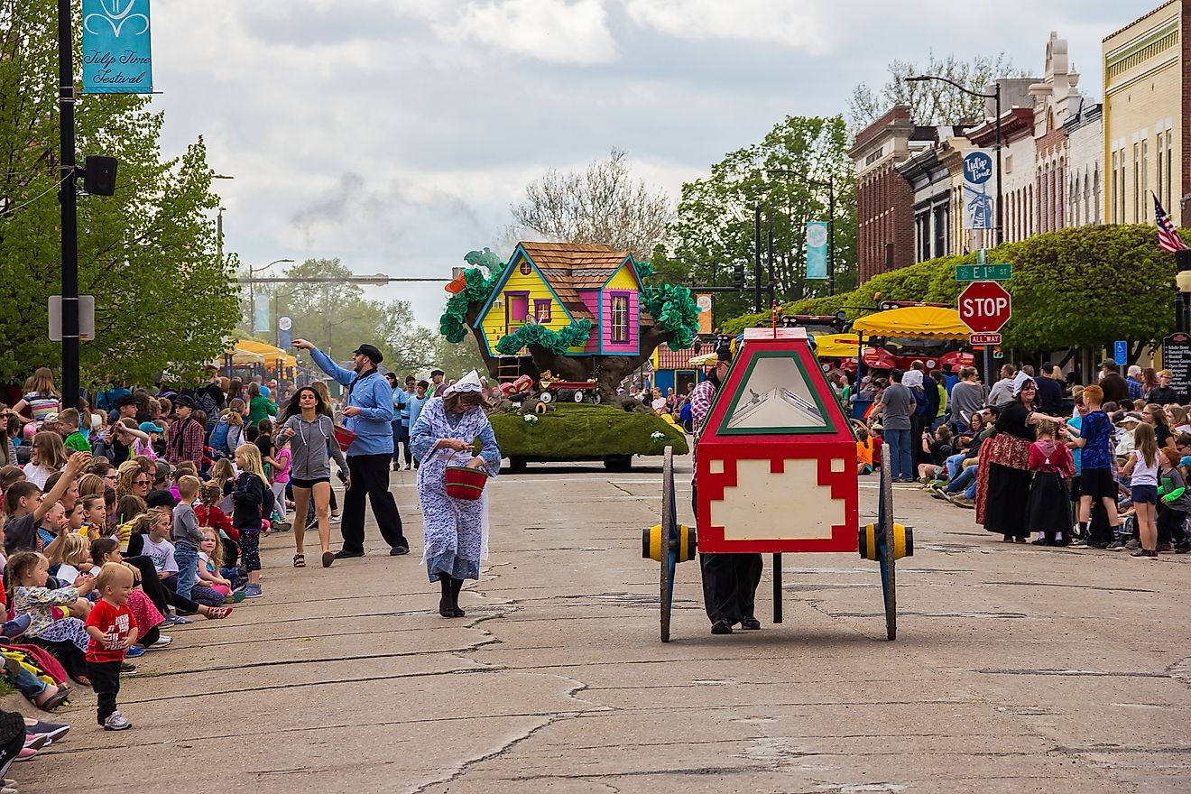 The Parade for the Tulip Time Festival in Pella, Iowa. Editorial credit: yosmoes815 / Shutterstock.com