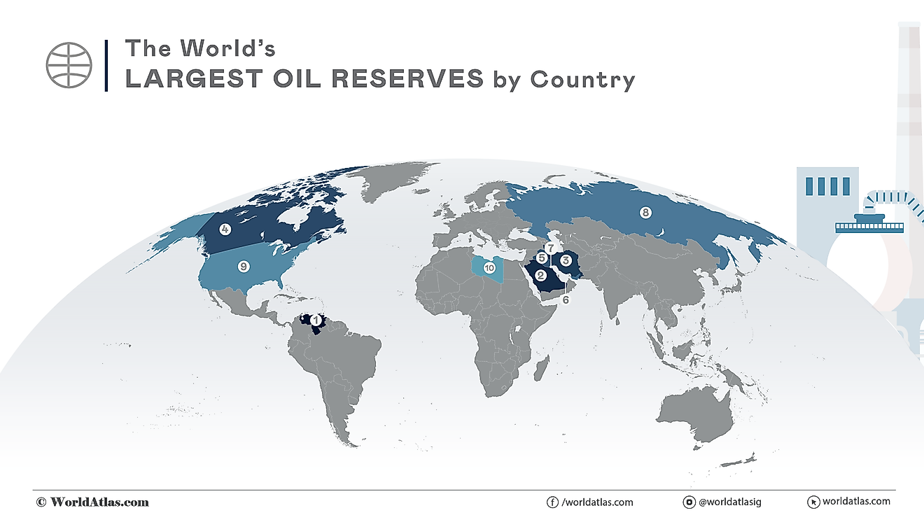 A map of the 10 countries with the largest oil reserves