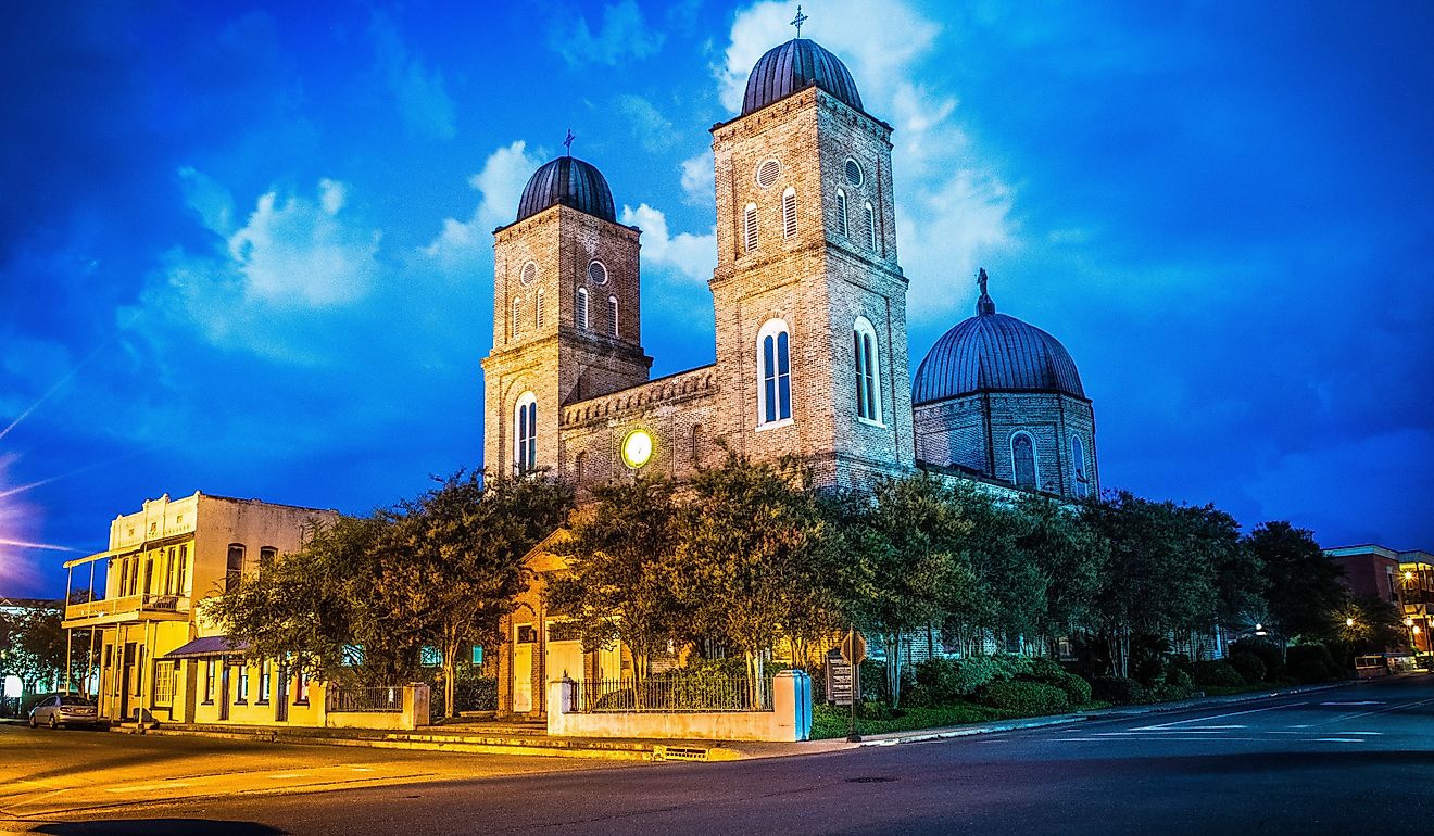 light trails at the Minor Basilica in Natchitoches, Louisiana.