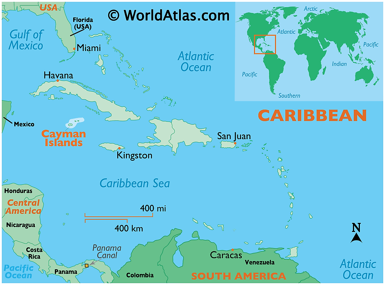 world map caribbean sea
