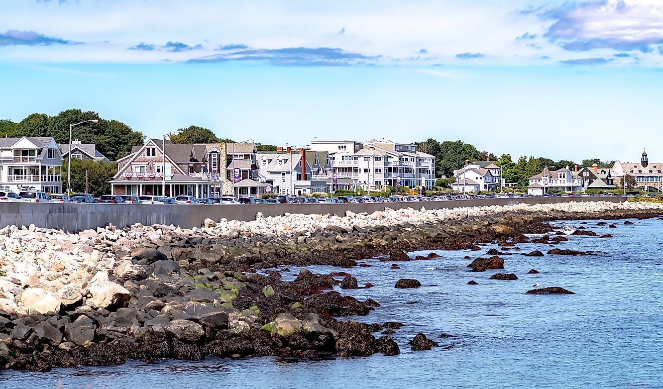 Houses on the coastline in Narragansett, Rhode Island