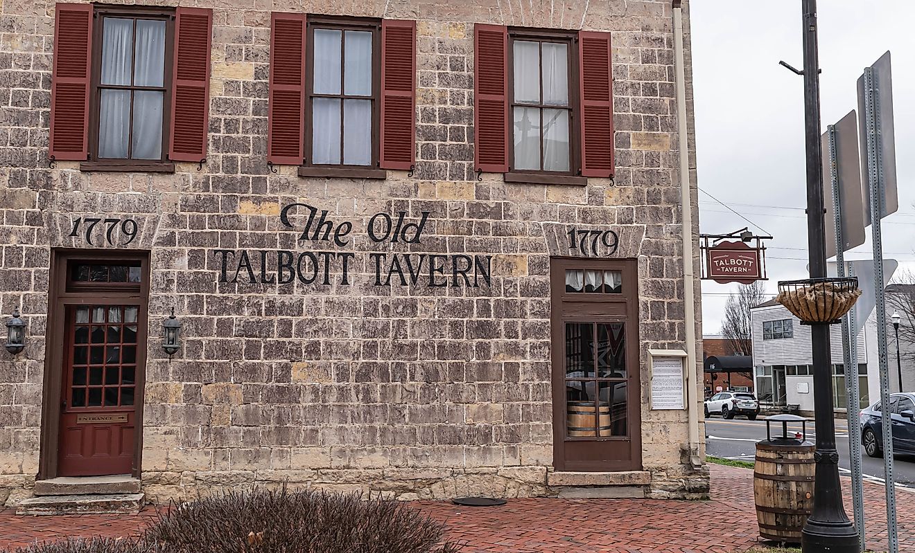 Bardstown, Kentucky, USA January 26, 2024 The Old Talbott Tavern, opened in 1779 as seen on an overcast winter day