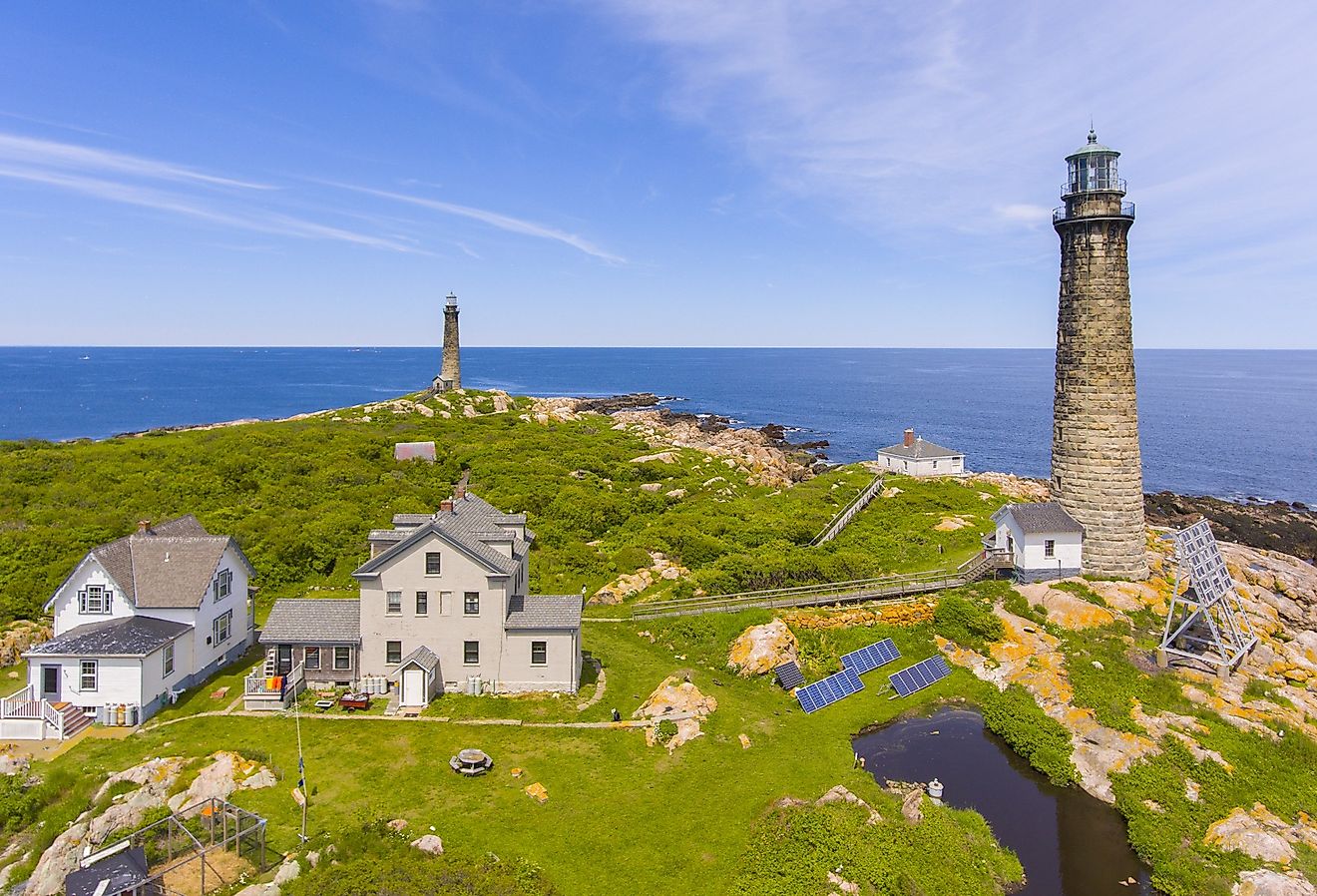 Thacher Island Lighthouses on Thacher Island, Rockport, Cape Ann, Massachusetts.