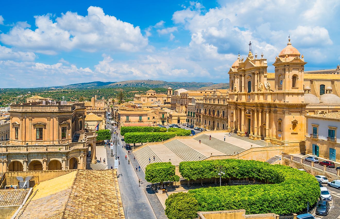 Panoramic view in Noto, Italy.