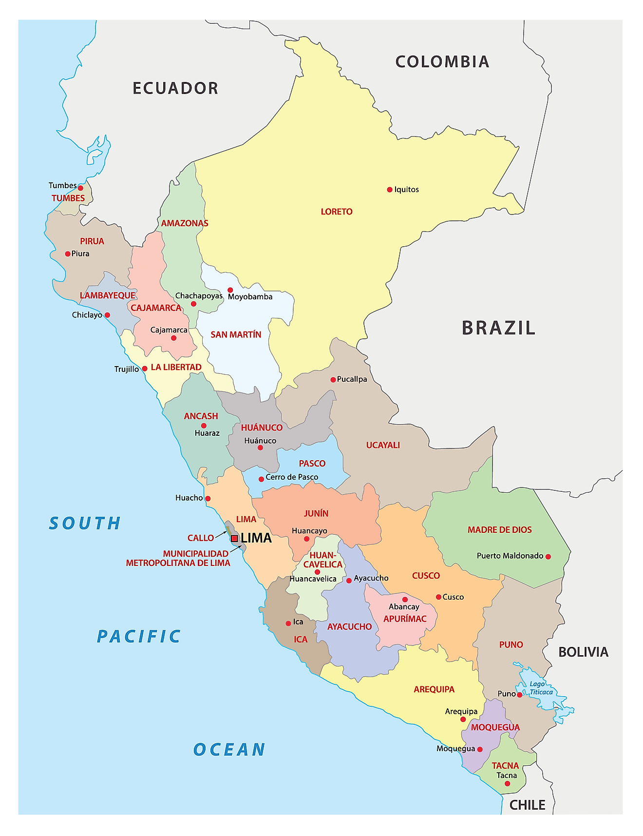 Peru Map Poster Map Of Peru With State Names Peru States Map | Sexiz Pix