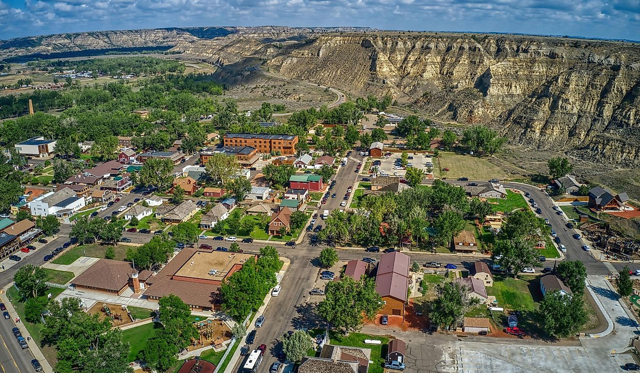 Aerial View of the Tourist Town of Medora, North Dakota.