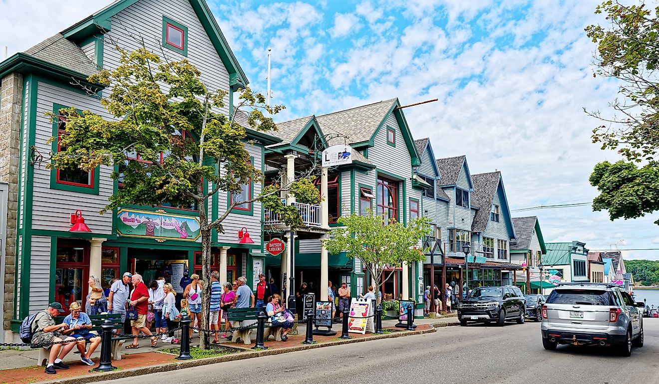 Buildings along Main Street in Bar Harbor, Maine. Editorial credit: Kristi Blokhin / Shutterstock.com