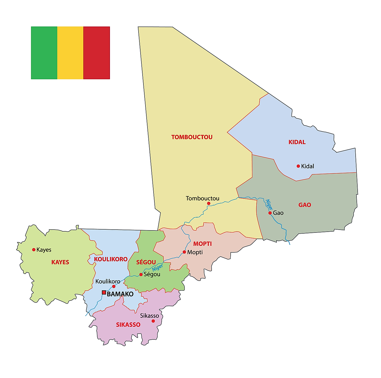 Regions Of Mali Map 