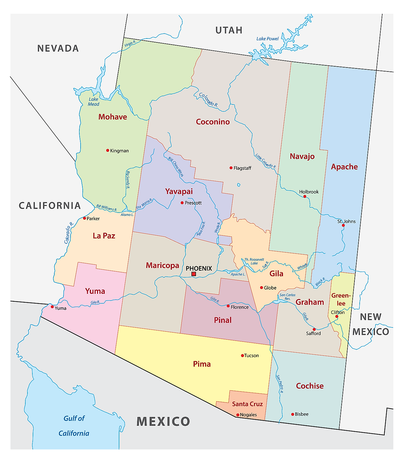 Arizona Counties Map 