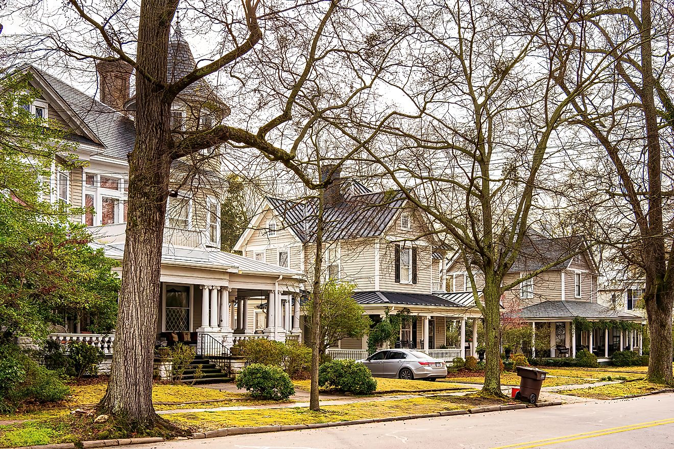 Quaint homes in the historic district of Tarboro in North Carolina. Editorial credit: Wileydoc / Shutterstock.com