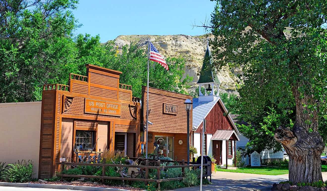 Medora, North Dakota ND US near the Badlands and Theodore Roosevelt National Park. Editorial credit: Dennis MacDonald / Shutterstock.com