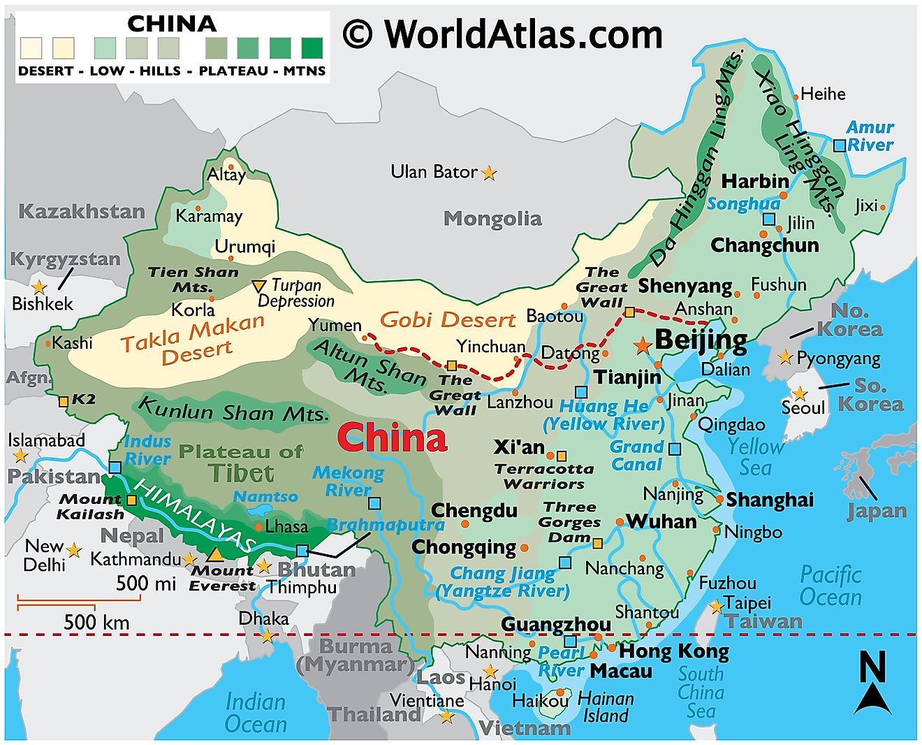Top Ten Rivers Of China Physical Maps