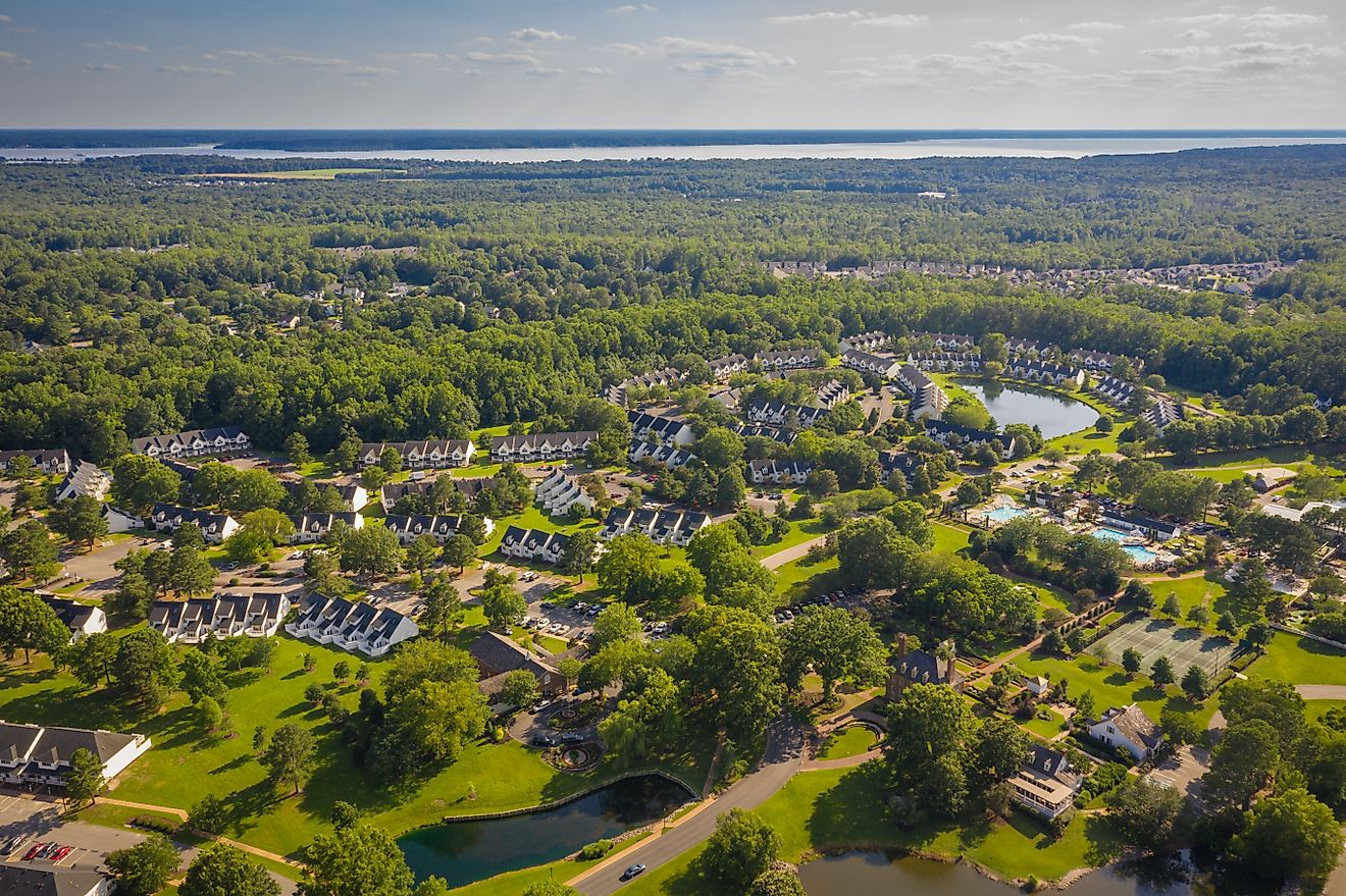 Aerial view of Williamsburg, Virginia.