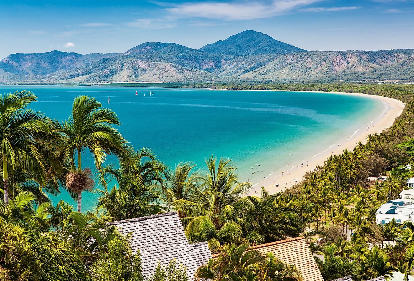 Port Douglas beach and ocean on sunny day, Queensland, Australia.