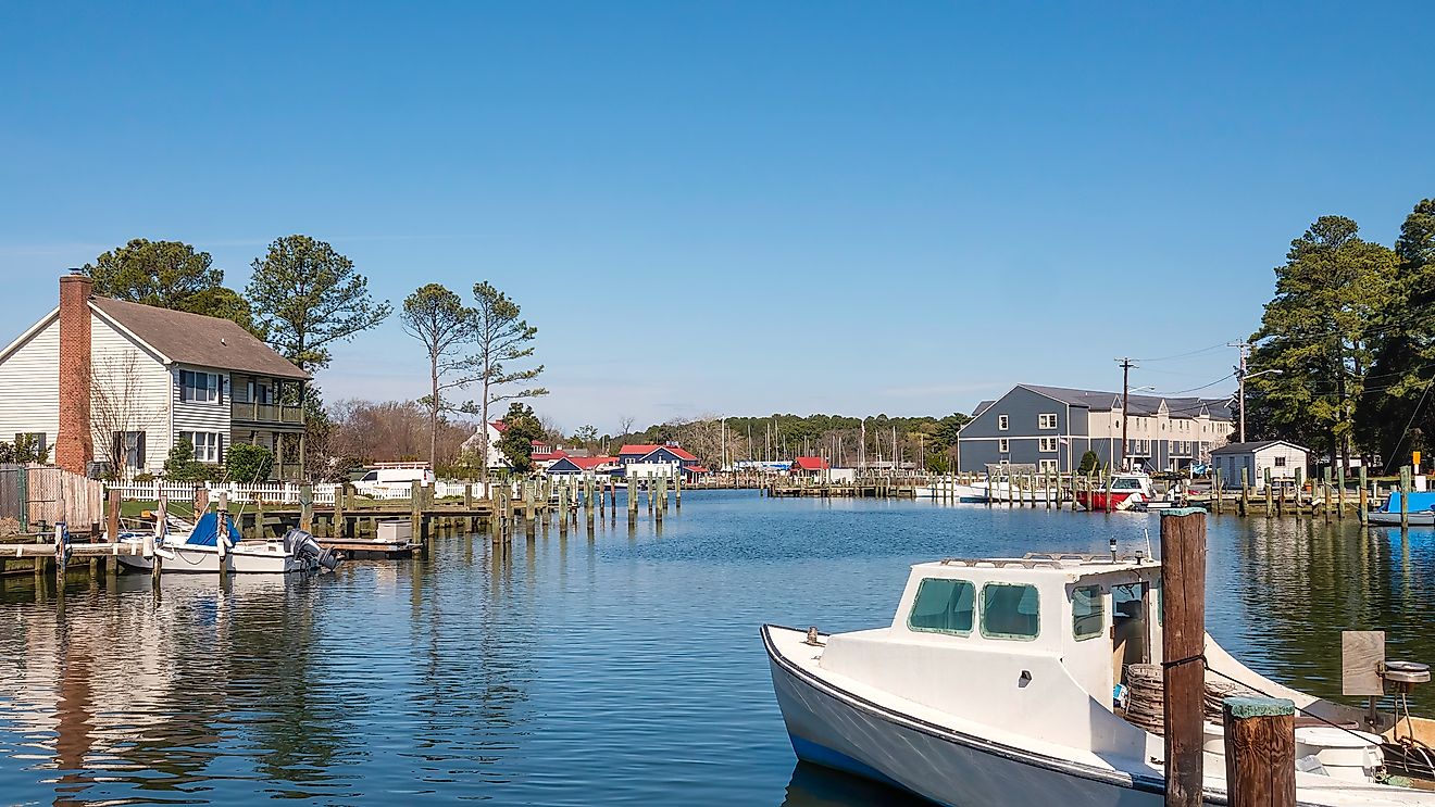 Part of St. Michaels Harbor in historic Saint Michaels, Maryland, in spring