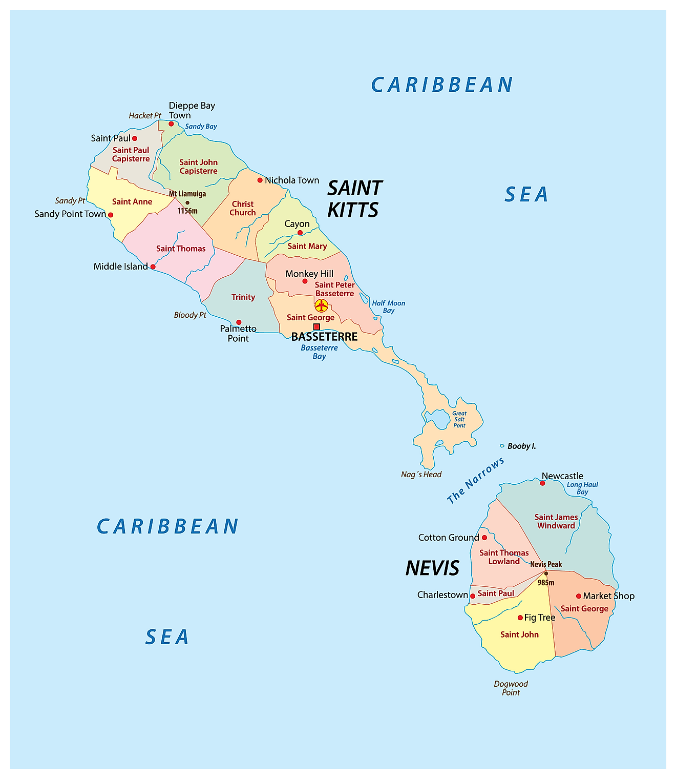 Parishes Of Saint Kitts And Nevis Map 