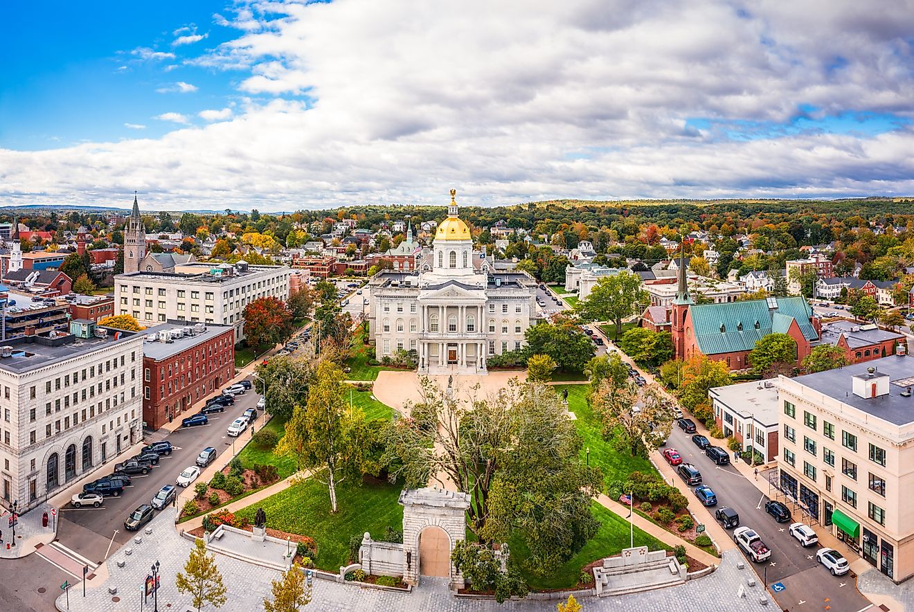 Aerial view of the New Hampshire State House in Concord, New Hampshire.