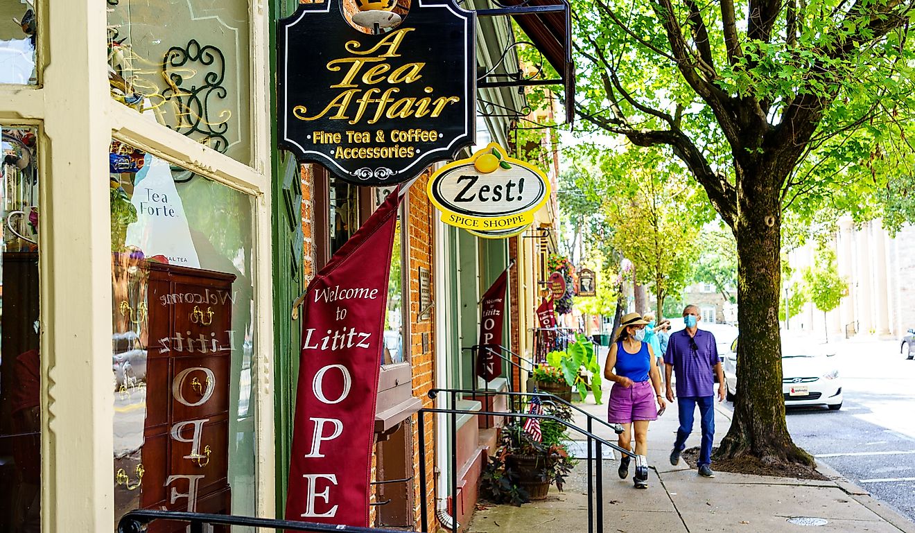 Lititz, Pennsylvania features small shops and restaurants in its downtown area. Editorial credit: George Sheldon / Shutterstock.com