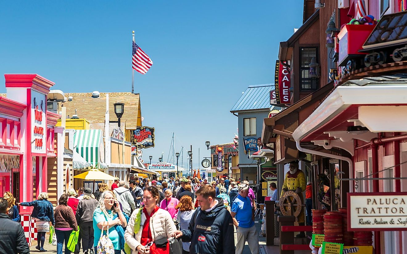 Monterey, USA - June 1 2018: Fisherman's Wharf, Monterey Bay, Peninsula, Monterey, Pacific Ocean, California, United States of America North America