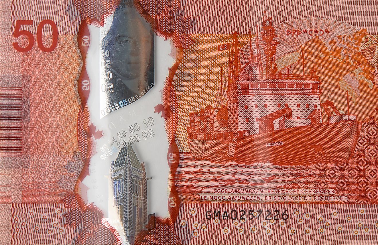 Canadian Coast Guard Ship Amundsen Research Icebreaker on Canada 50 Dollars 2012 Polymer Banknote fragment