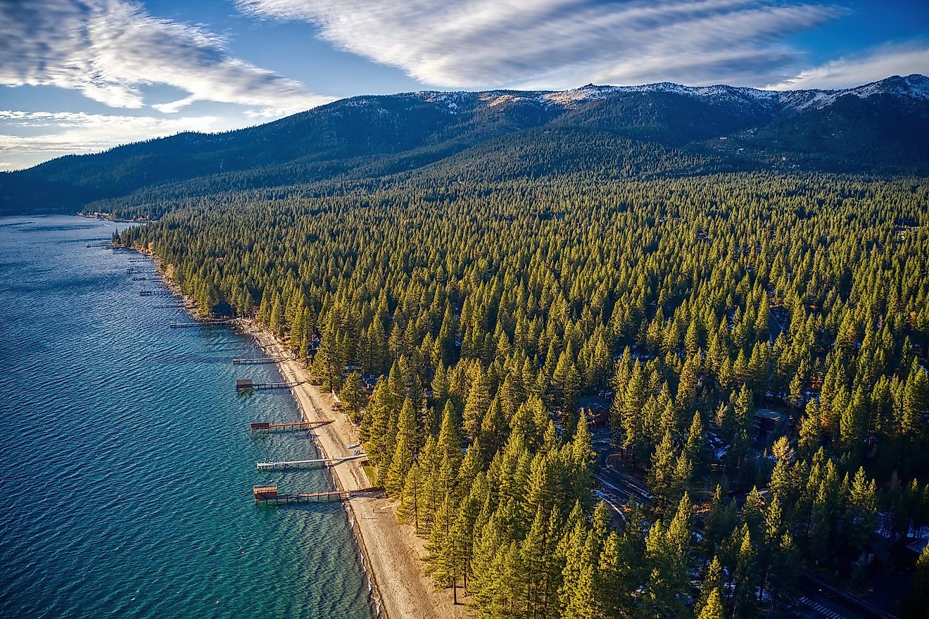 Aerial View of the Vacation Community of Incline Village on Lake Tahoe in Winter.