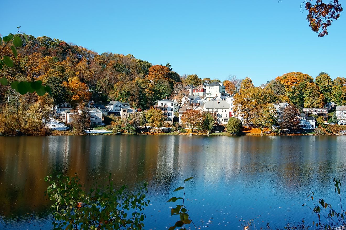 Lakeside houses at Wachusett reservoir Clinton Massachusetts 