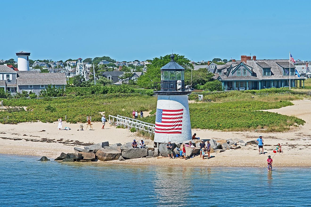 The Brant Point Lighthouse guards the entrance to the harbor at Nantucket