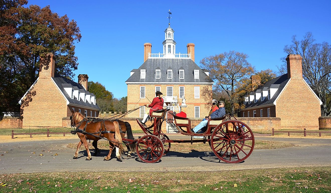 The Governors Palace in Colonial Williamsburg, Virginia. It was reconstructed on the original site after a fire destroyed it in the 1930's. Editorial credit: StacieStauffSmith Photos / Shutterstock.com