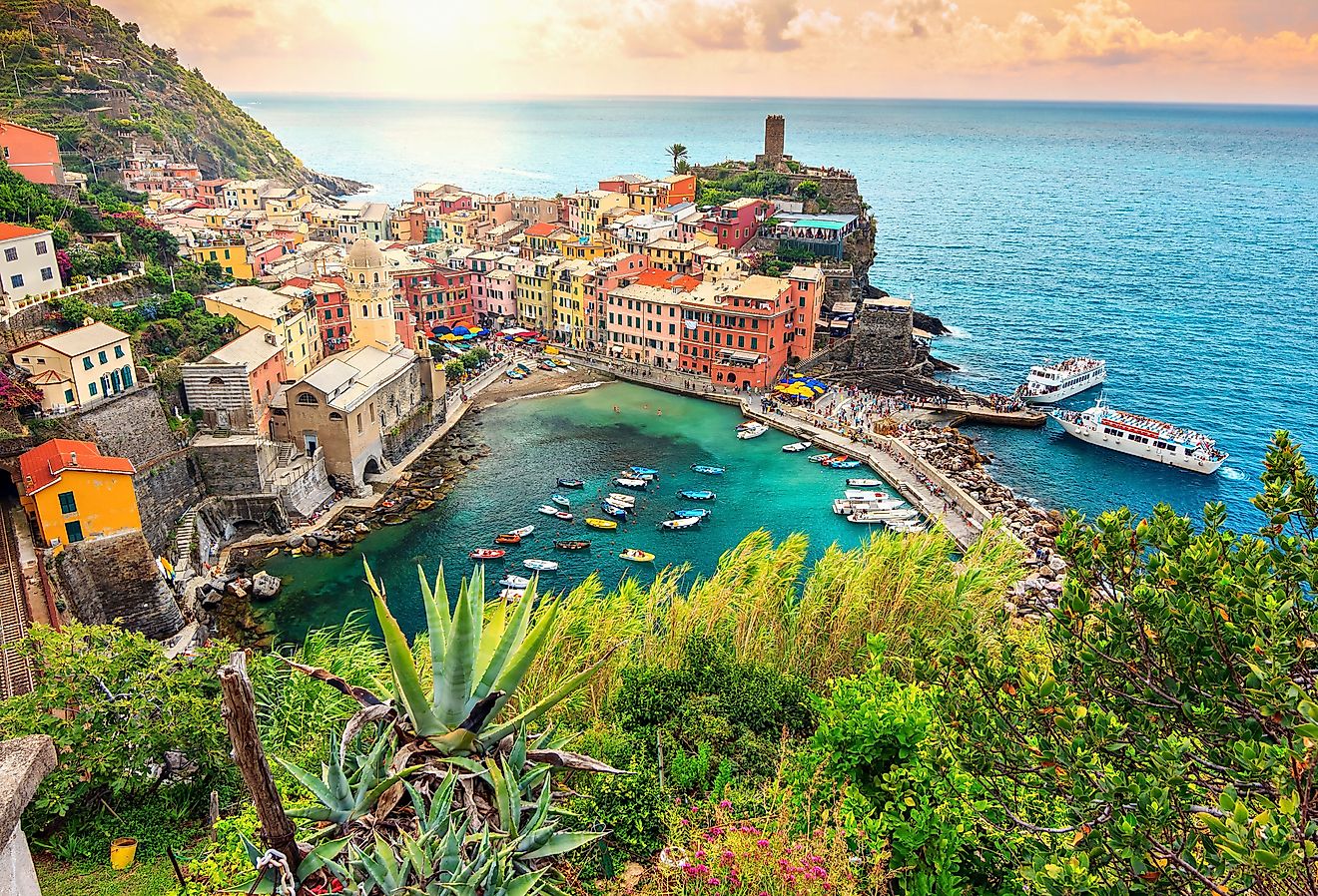 Vernazza and suspended garden, Cinque Terre National Park, Liguria, Italy.