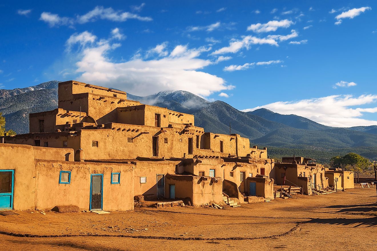 The ancient dwellings of Taos Pueblo, a UNESCO World Heritage Site in New Mexico.