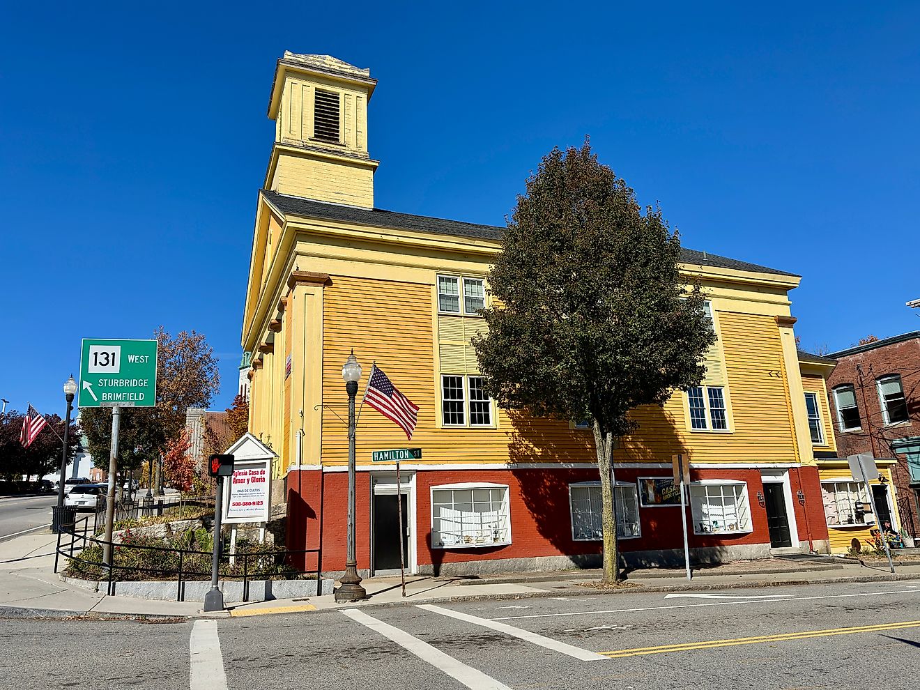 Southbridge, Massachusetts: Historic, colorful church at intersection of Hamilton Street, via Rachel Rose Boucher / Shutterstock.com