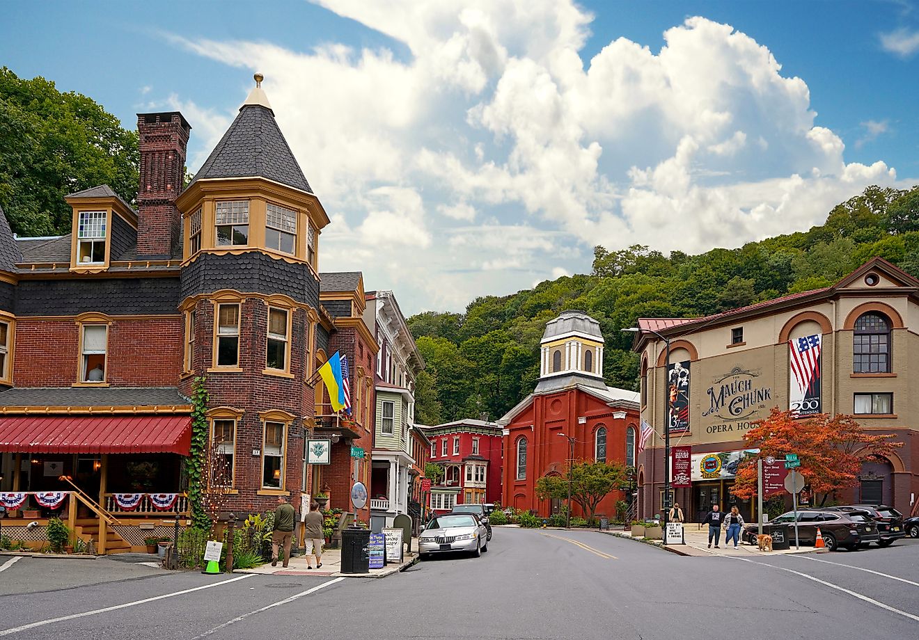 The Mauch Chunk Opera House in historic downtown Jim Thorpe, Pennsylvania. Editorial credit: zimmytws / Shutterstock.com.