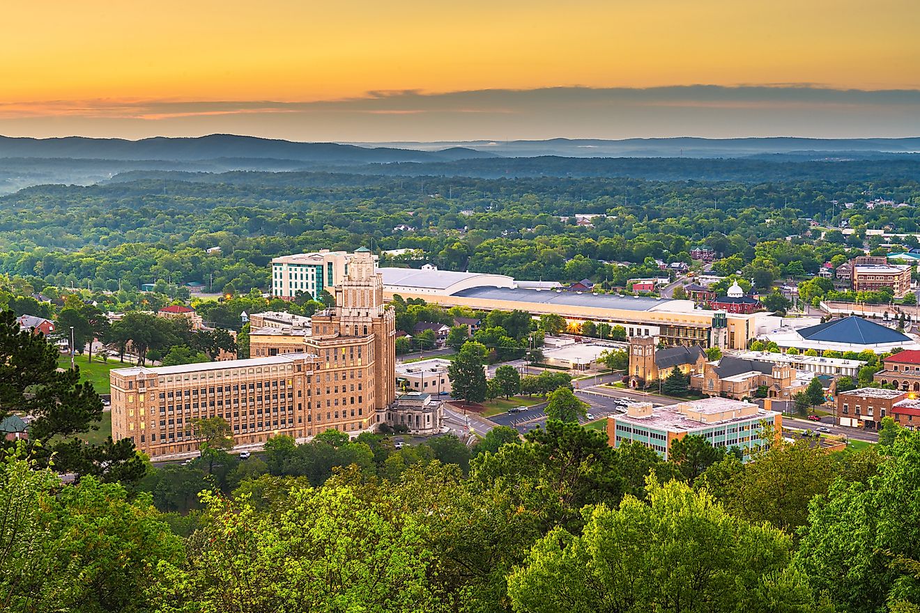 The cityscape of Hot Springs, Arkansas.