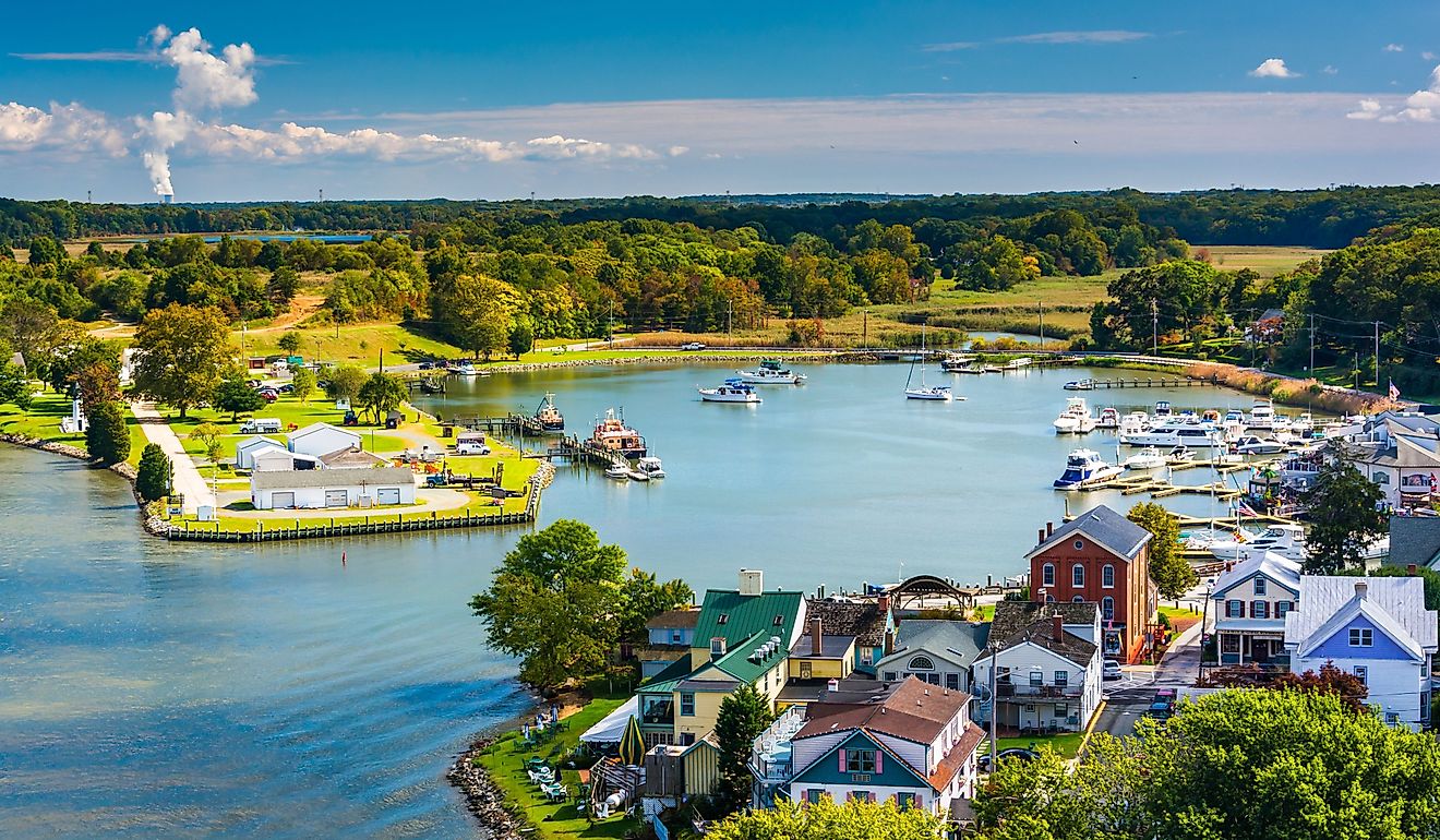 View of Chesapeake City from the Chesapeake City Bridge, Maryland.