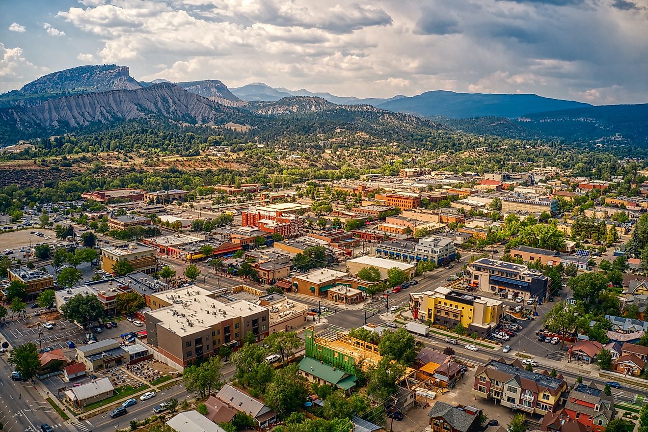 Aerial view of Durango, Colorado during summer.