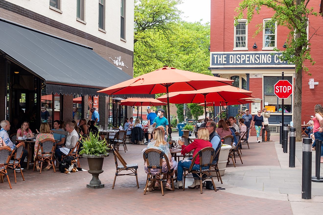 People dining outdoor in downtown Lancaster, Pennsylvania, via aimintang / iStock.com