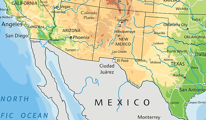 US States That Border Mexico - WorldAtlas